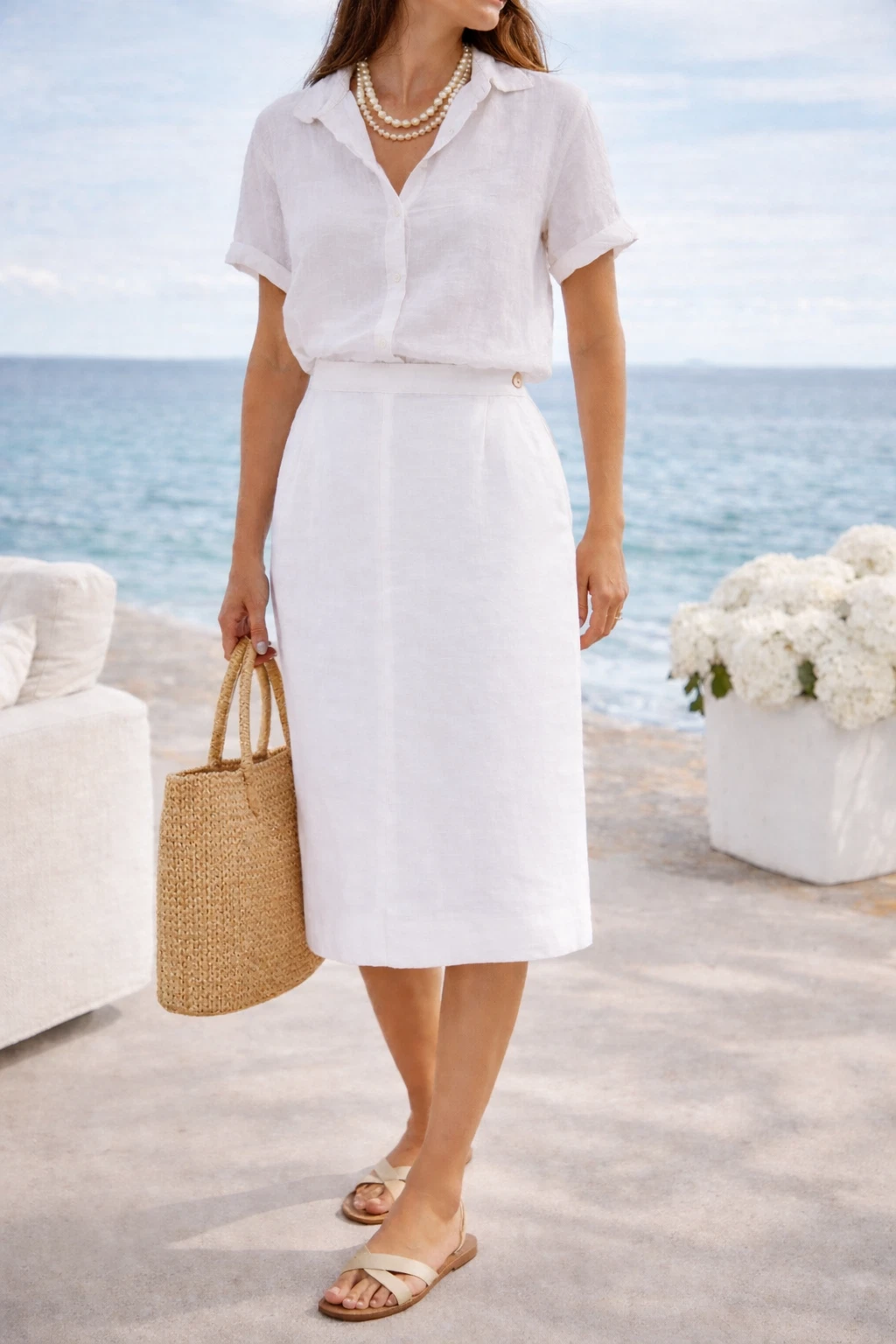 Lauren Ralph Lauren Skirt Womens 6 Petite White Linen Pencil Lined Summer Work