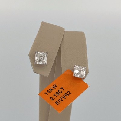 14K White Gold Asscher Cut Lab created Diamond Stud Earrings 2.19CT E/VVS2