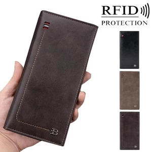 Suit Long Leather Checkbook Cover Men's Credit Card Holder Wallet RFID Blocking