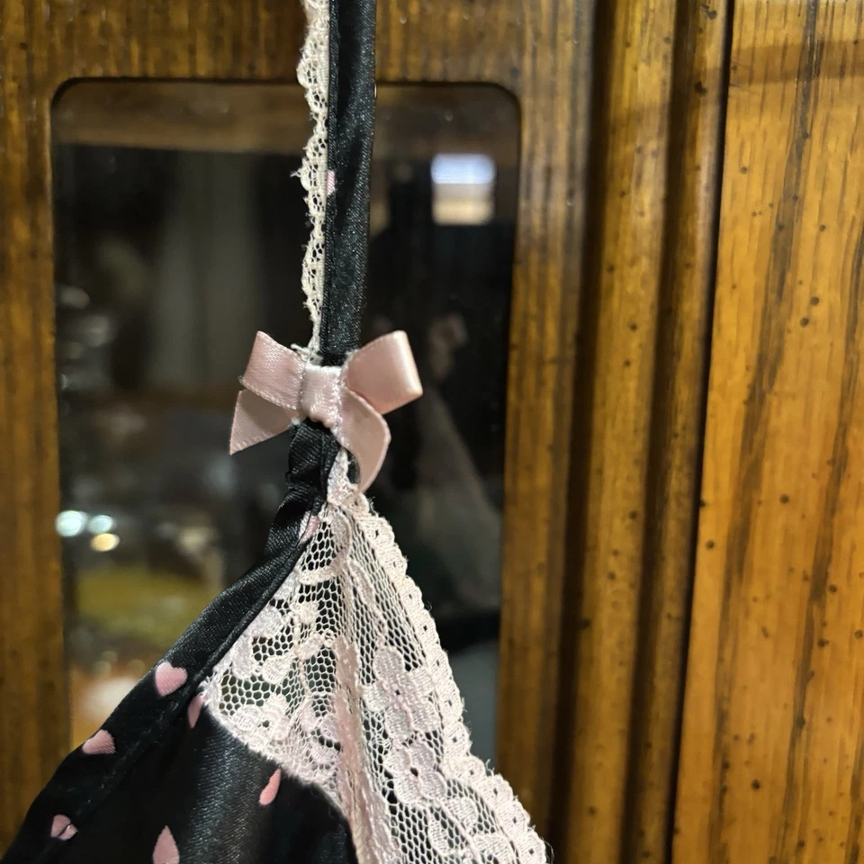 Giligan O’Malley Mujer Camisola Dormir Top Correas Negro Rosa Corazones Encaje XL Foto 3 de 4