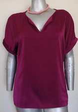 WOMAN SHEIN SATIN PULLOVER TOP BLOUSE Size XL DOLMAN CUFFED SLEEVE V~NECK MAROON