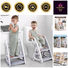 2-in-1 Adjustable Grey Potty Training Seat with Non-Slip Step Stool for Toddlers