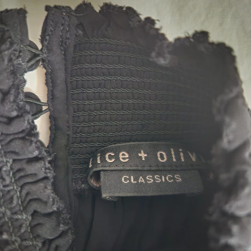 Alice Olivia Carmina Faux Leather Puff Sleeve Top Blouse Black Size XS - Image 3 of 4