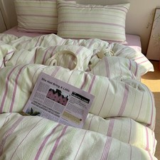 Retro Striped Duvet Cover King Size Soft 100 Cotton Green Purple Verical Str...