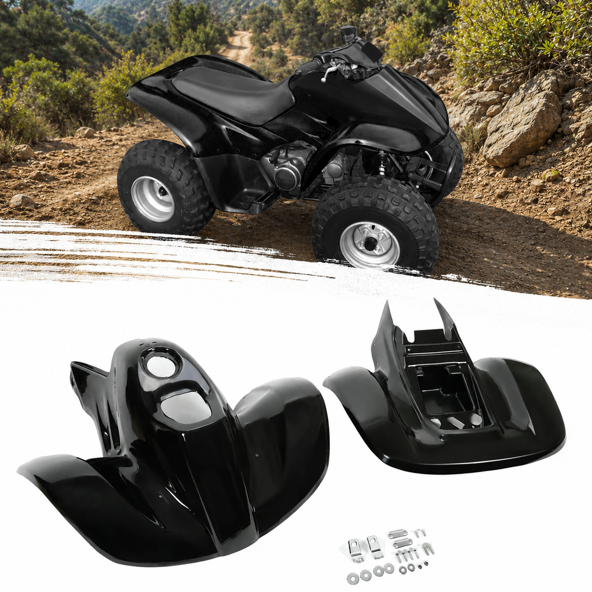 FOR 1993 - 2005 HONDA TRX90 BLACK ABS PLASTIC FRONT & REAR FENDERS