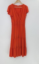 Knox Rose Flutter Short Slv Orange Tiered A-Line Midi Dress Sz M Fallcore Boho