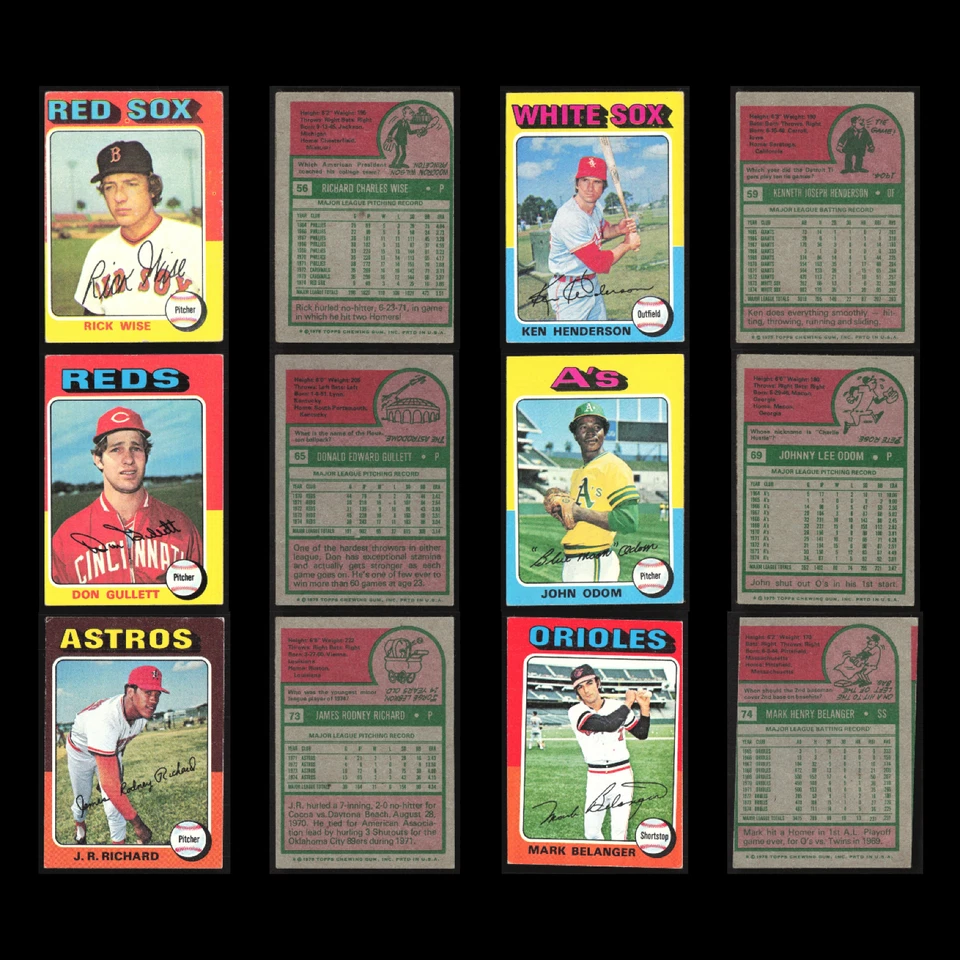 Lote de 50 tarjetas de béisbol vintage Topps 1975 en muy buen estado conjunto MLB colección de distribuidor a granel Foto 3 de 4