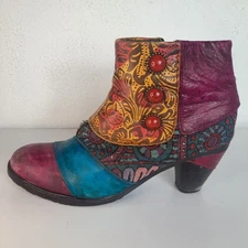 Socofy Retro Boho Handmade Leather Patchwork Ankle Boots womens EU 39 US 8.5.   