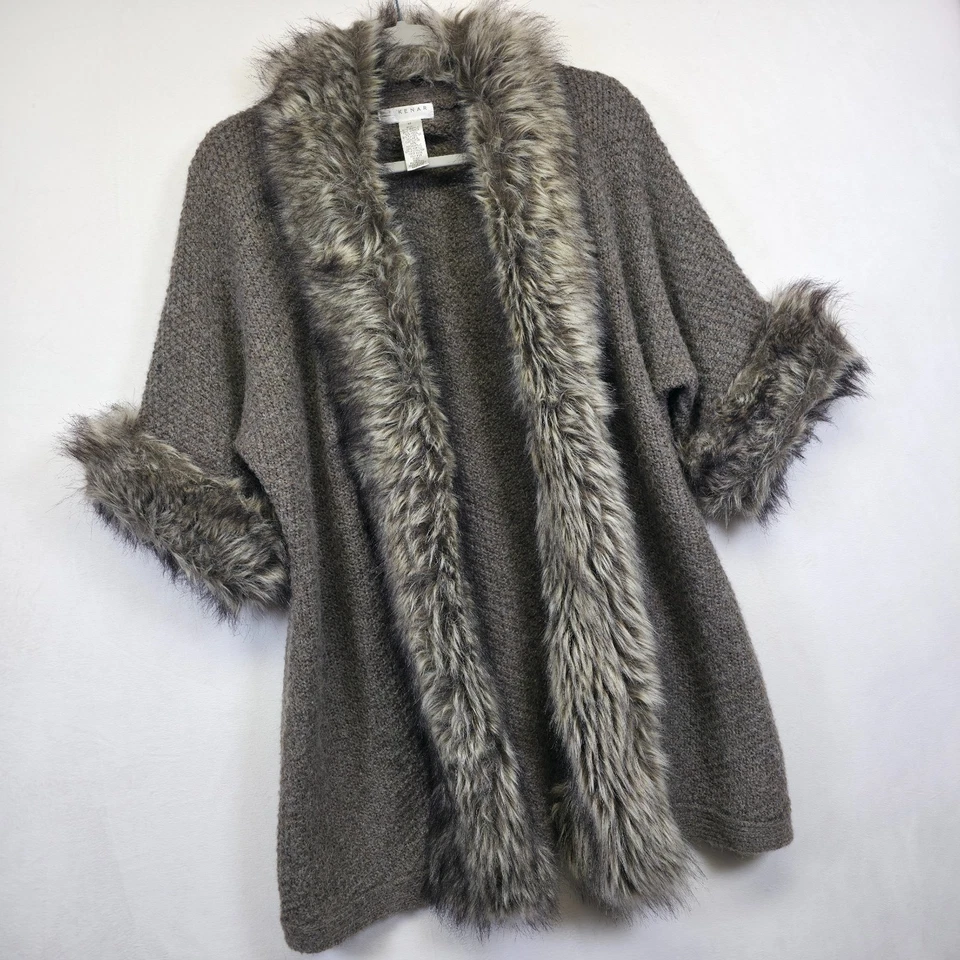 Cárdigan Kenar Penny Lane Mujer M Gris Marrón Lana Alpaca Imitación Piel Difuso Glamour Foto 2 de 4