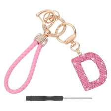 Initial Letter Keychain Letter D - Initial Wristlet KeyChain Pink