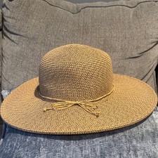Nine West Tan Woven Hat with Bow Accent