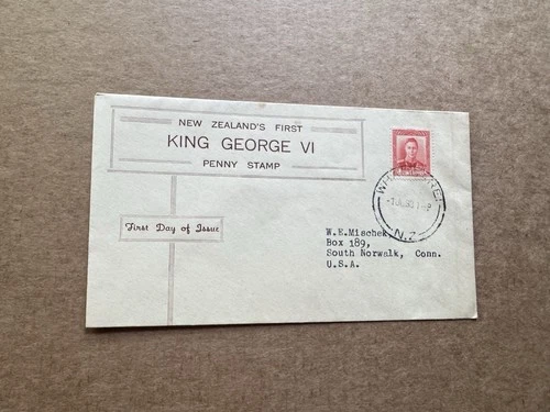 New Zealand 1938 FDC +KGVI Definitive 1d #227 +Monograph Cachet +Neat Condition