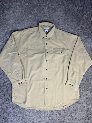 Columbia Shirt Mens L Beige Canvas Shooting Hunting Shoulder Button Up Casual