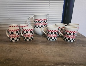 Vintage Gibson Coca-Cola Pitcher with 8 Mugs 