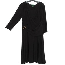 Lauren Ralph Lauren Womens Dress Surplice 3/4 Sleeve Career Formal Black 16 FE