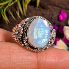 Natural Blue Moonstone Ring 925 Sterling Silver Handmade Statement Ring Jewelry