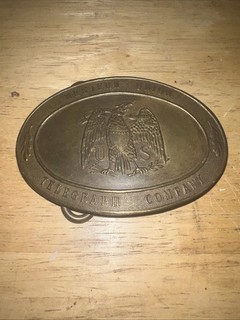 Vintage Western Union Telegraph Company Brass Belt Buckle Eagle US Omaha 1872