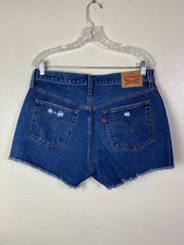 Levis 501 Women Distressed Denim Jean Shorts size 31 100 Cotton Blue Button Fly