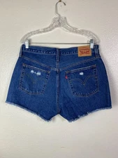 Levis 501 Women Distressed Denim Jean Shorts size 31 100% Cotton Blue Button Fly