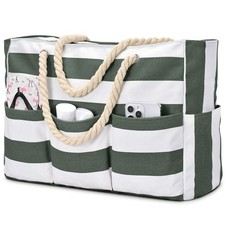 Beach Bags for Canvas Large Beach Tote Bag Zipper Waterproof Sandproof Foldab...