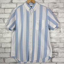 J.CREW NWT Short-Sleeve Broken-In Blue Striped Cotton Oxford Shirt MED BE986