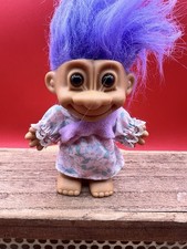 Vintage Russ Berrie Troll Doll Floral Pattern Dress Nightgown Purple Hair