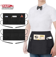 2 Pack Waitress Apron with 3 Pockets - Water  Oil Resistant - Black Waist Apron