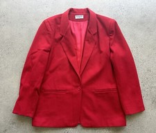 Vintage Alfred Dunner Red 100 Wool Acetate Lined 2-Pocket Blazer Sz 14 USA Made