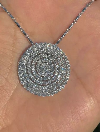 3Ct Round Cut VVS1 Diamond Cluster Circle Pendant 14K White Gold Over Free Chain