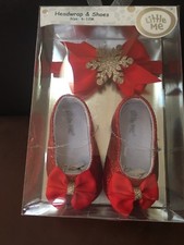 Girls LITTLE ME Holiday Headwrap Shoes Set Size 6-12 Months New