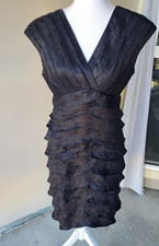 Adrianna Papell Dress Womens 6 Black Layered Evening Gown Cocktail Party