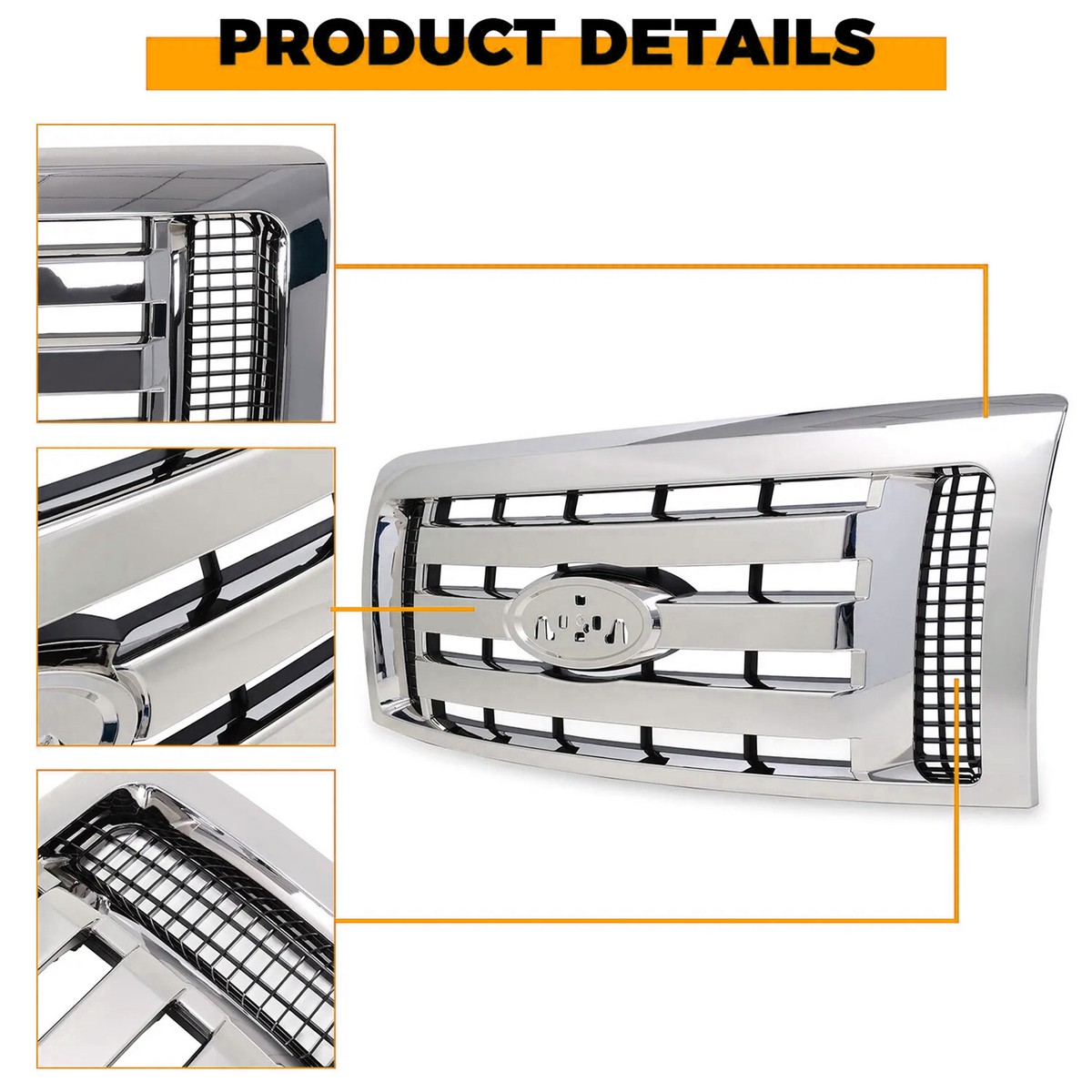 CHROME Grille Overlay Cover For 2009-2012 Ford F150 - Snap On Trim Insert GI73
