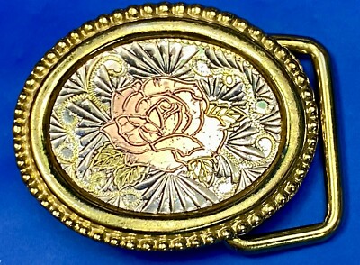 Vintage Gold Color Rose Belt Belt Buckle Rose American Beauty, Handmade Brass Flower  main image 4