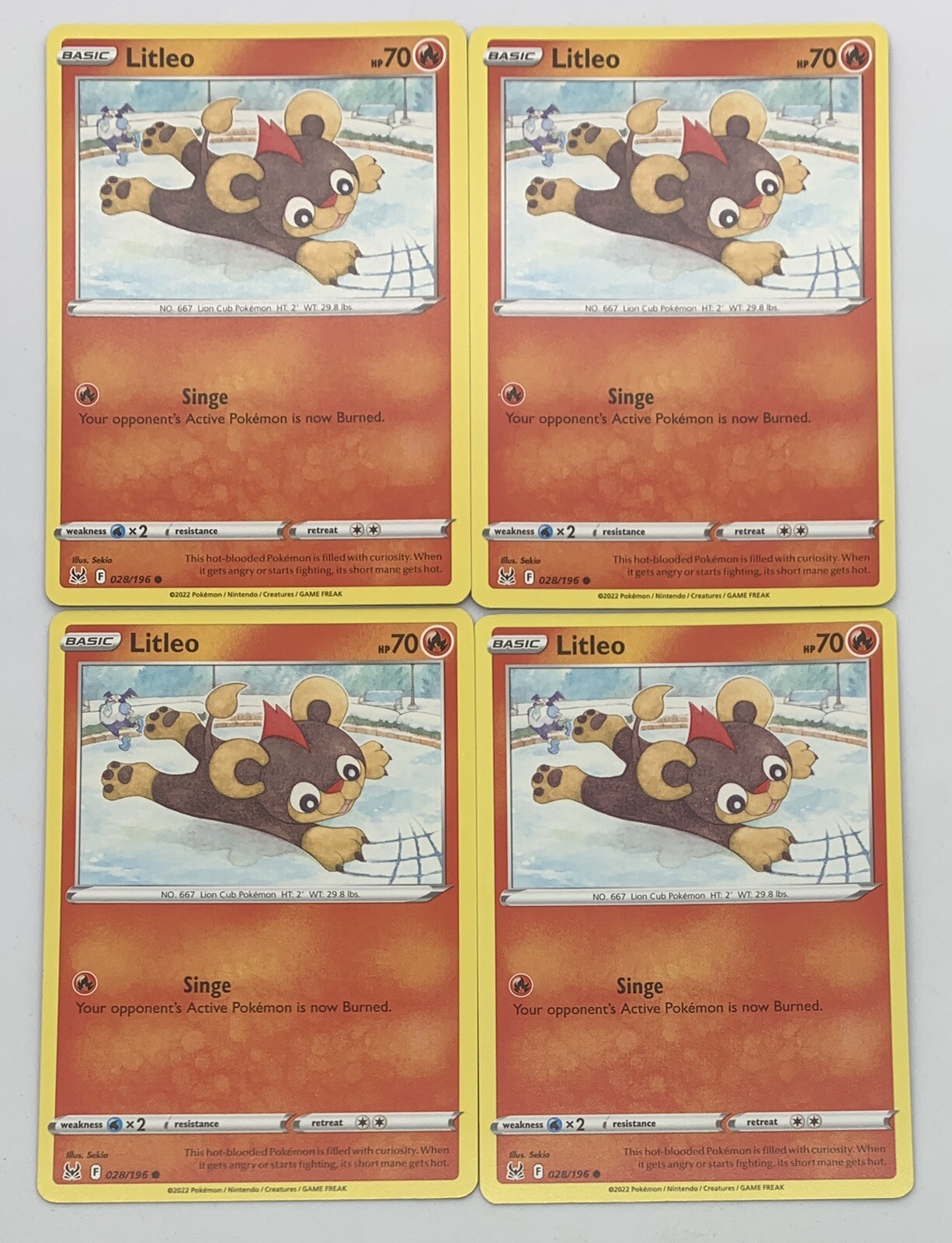 POKEMON TCG LOST ORIGIN Litleo x4 4x Common Playset #028/196 Pack Fresh ...