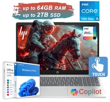 2025 HP Laptop Computer 15.6" Touch 10-Core Intel i5 Up 64GB RAM 2TB SSD WinPro