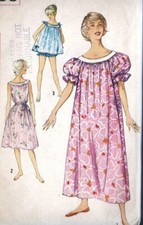 Vintage 50's Simplicity 2566 LOW-ROUND COLLAR NIGHTGOWN Sewing Pattern Women