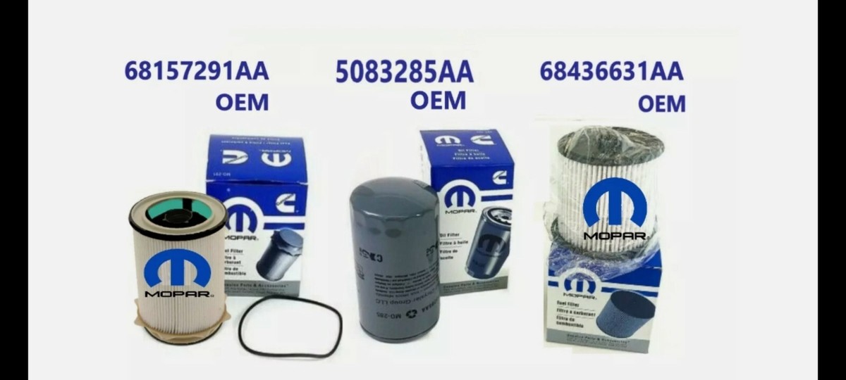 Mopar Diesel Fuel And Oil Filter Set For 2019-2023 Ram 2500, 3500, 4500, 5500 – 68436631AA, 68157291AA, 5083285AA