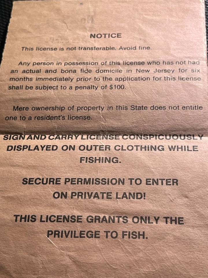 New Jersey 1983 Jr-Sr RESIDENT TROUT STAMP on LICENSE USED - Image 3 of 3