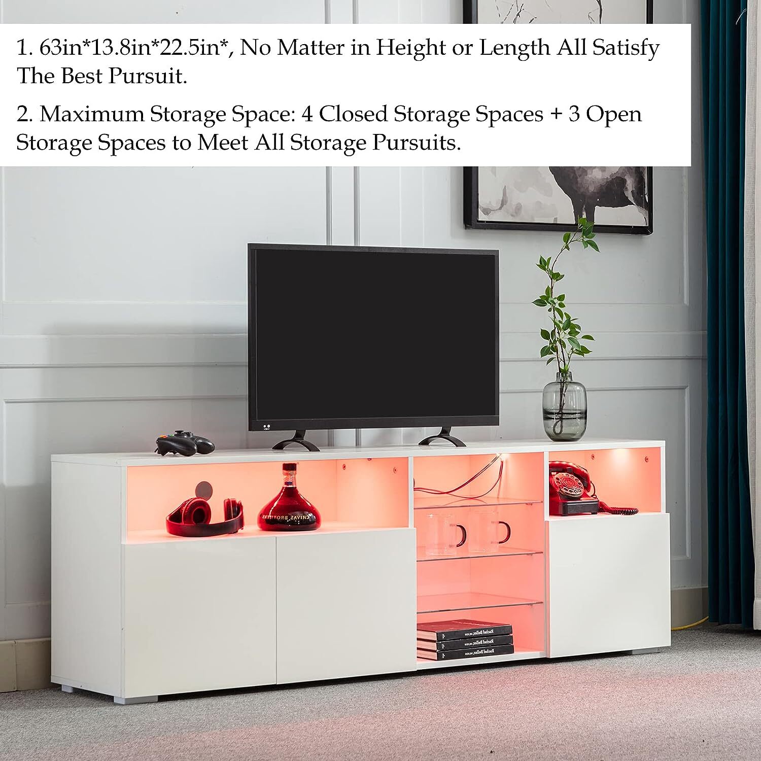 High Glossy LED TV Stand for 70 inch TV Entertainment Center