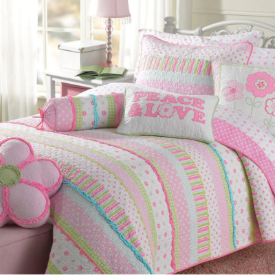 NEW! ~ COZY CHIC PINK WHITE GREEN AQUA BLUE PLAID POLKA DOT GIRL SOFT QUILT SET