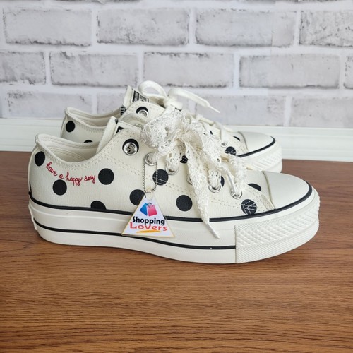 ❤️❤️Chuck Taylor All Star Lift Platform Polka Dots 10 Women Shoes White A10689C - Picture 7 of 14