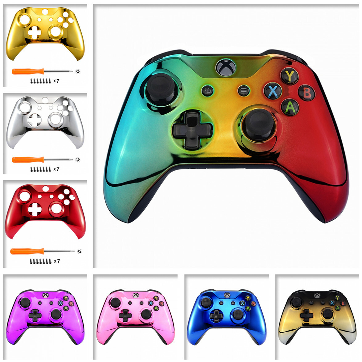 Chrome Upper Shell Faceplate Cover for Xbox One X One S Controller