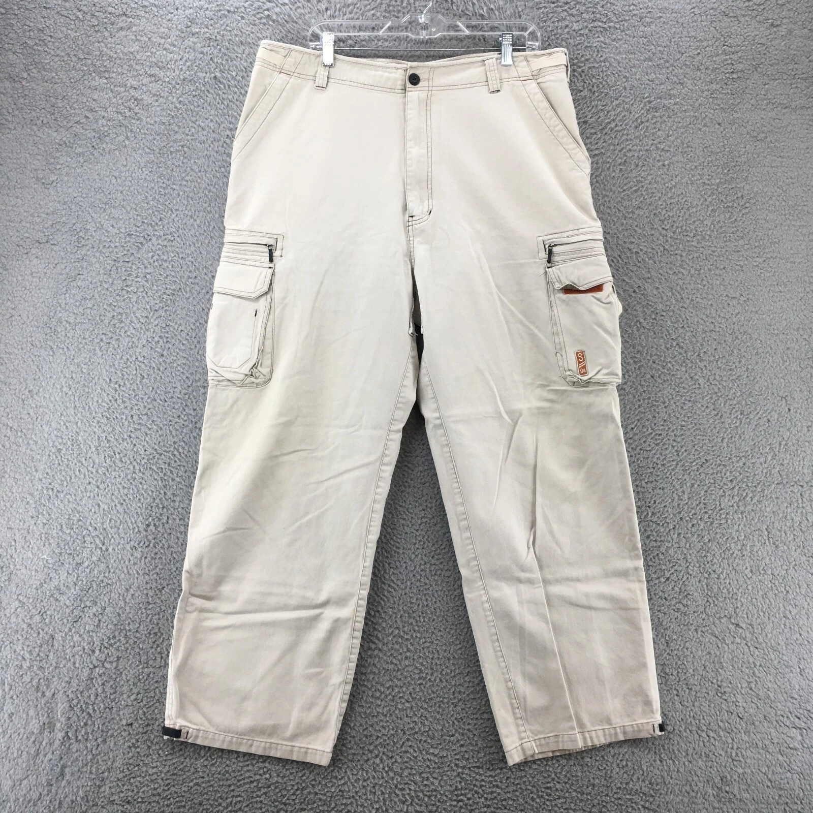 Genuine Cargo Pants Mens 38x32 Beige High Rise Zip Fly Casual Button Flat Front
