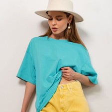 Women Summer 100 Cotton T-shirt Casual Loose Solid Color Short Sleeve Tee Tops