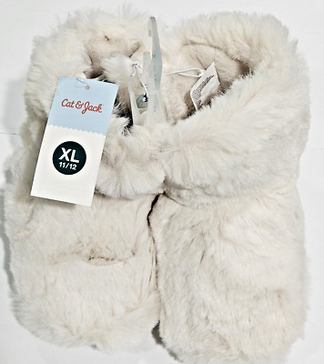 Cat & Jack Toddler Girls Cream Ivory Dallas Fur Bootie Slippers Sizes  XL 11-12