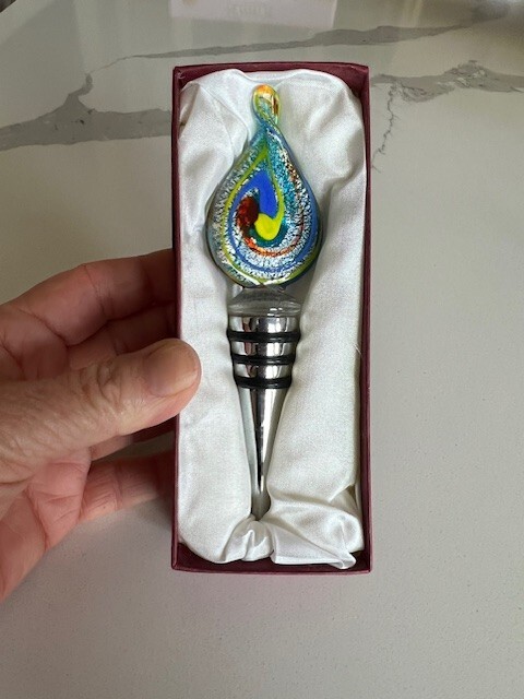 Vintage Murano Inspired Art Glass Hearts Glass Wine bottle Stopper NIB 5.25"