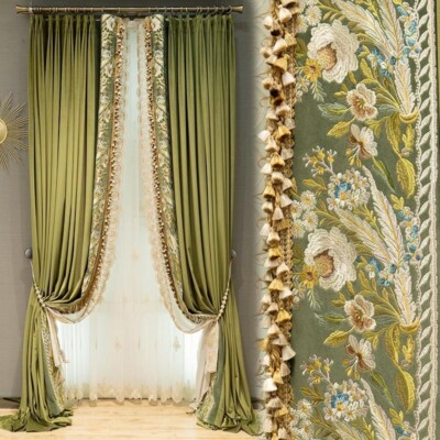 American grand palace villa velvet green cloth blackout curtain drape C2142