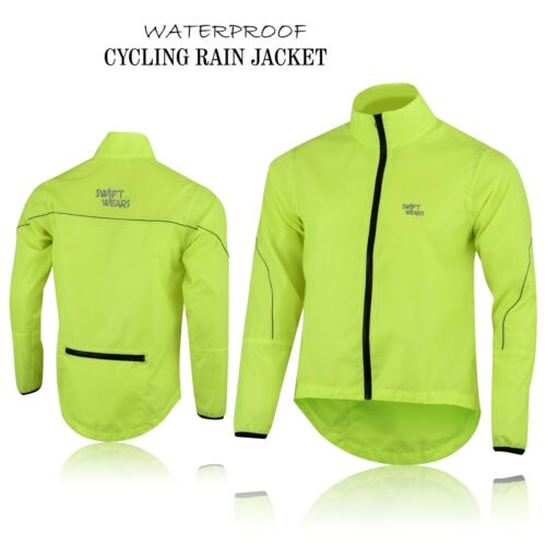 Mens Cycling Waterproof Rain Jacket Hi Visibility Running Full Sleeve Top Coat - Picture 1 of 10