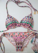 NWT XS S M Luli Fama Sexy Crystallized Triangle Ruched Bikini Set Lil Gem $170