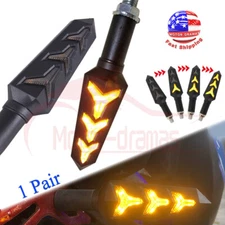 2x Flowing Universal Motorcycle LED Turn Signal Indicator Light Arrow Amber Lamp